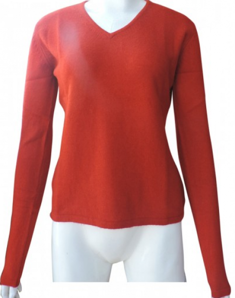 Cashmere Ladies V - Neck Sweater OrangeRed